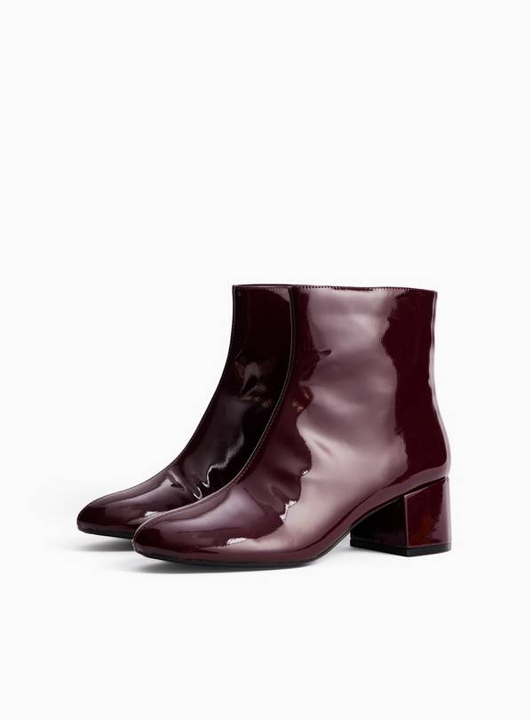 Burgundy Patent Heeled Ankle Boots 6